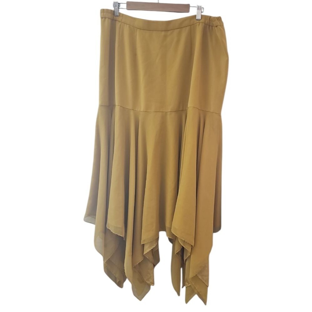 Y2K Boho Handkerchief Hem Skirt Plus Sz 20 Mustard Beaded Festival Maxi